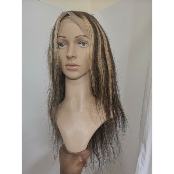 22'' High Quality Hightlight Soft Silk Straight 613 Human Hair Front Lace Wig